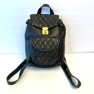 Italian leather black quilted mini backpack